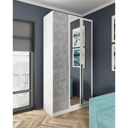Шкаф трехстворчатый с зеркалом Мадрид, Белый/Ателье светлое 